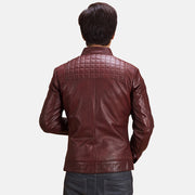 
Vista de detalle of Band with Snap Button & Zipper Hardware on Burgunn Dee Granate Chaqueta Biker de Cuero para Hombre