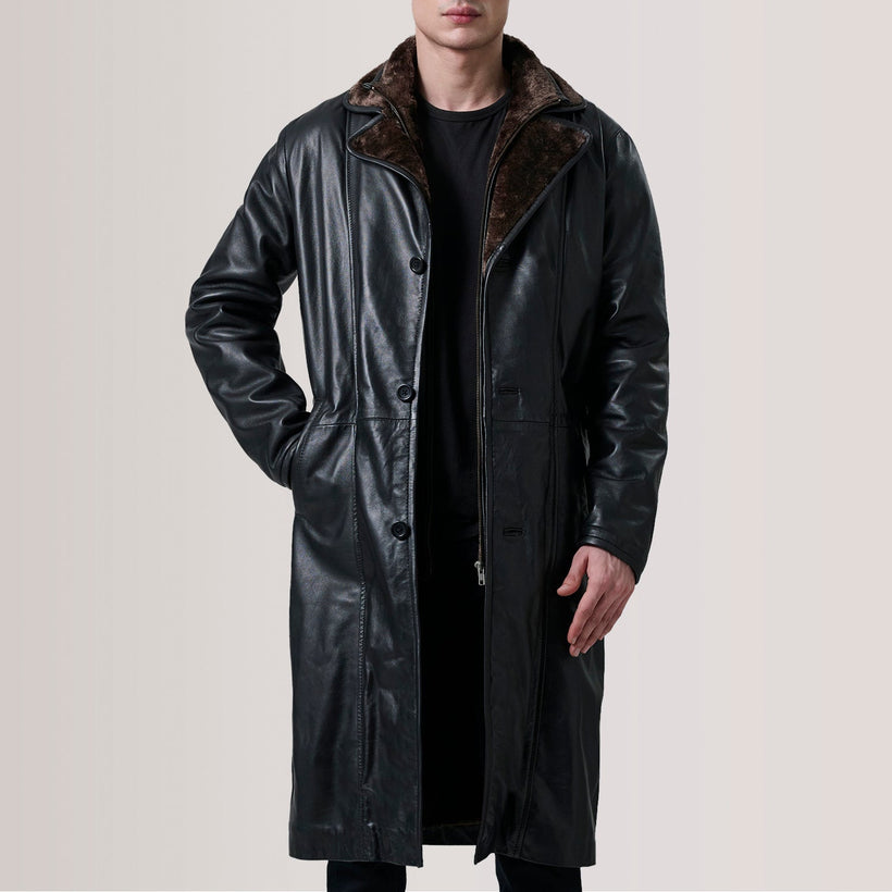 Cai Negro Leather Shearling Abrigo de Cuero para Hombre
