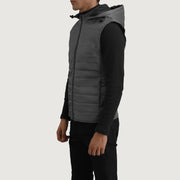 
Green Full-Grain leather Vest - Vista posterior con hombros definidos y bajo impecable