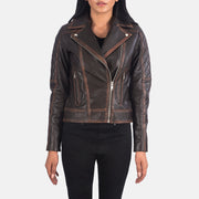
Carolyn Quilted Vintage Brown Biker Jacket in Vintage Brown Goatskin Leather - Vista frontal y silueta entallada | Comprar online