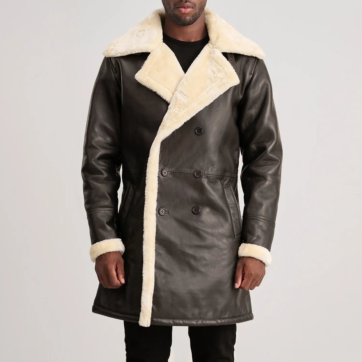 Charles Abrigo de Cuero Marrón Shearling Abrigo de Cuero para Hombre – Vista alternativa del producto 4