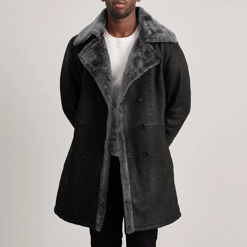 Charles Abrigo de Cuero Marrón Shearling Abrigo de Cuero para Hombre