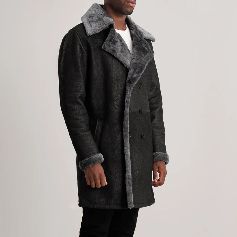 Charles Abrigo de Cuero Marrón Shearling Abrigo de Cuero para Hombre