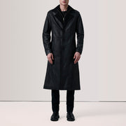
Black Sheepskin leather Coat - Vista posterior con hombros definidos y bajo impecable