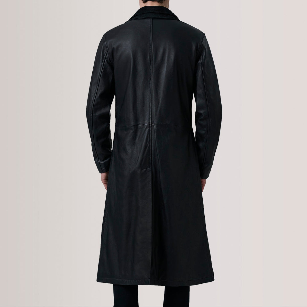 
Vista de detalle of Notch & Button Hardware on Charlton Negro Leather Single Breasted Abrigo de Cuero para Hombre For Men