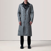 
Grey Sheepskin leather Coat - Vista posterior con hombros definidos y bajo impecable
