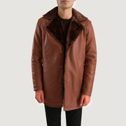 
Vista de detalle of Shirt & Button Hardware on Canela Marrón Leather Fur Abrigo de Cuero para Hombre