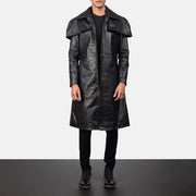 Men's Classic Negro Leather Duster para Hombre in Black Cowhide Leather - Vista frontal y silueta a medida | Comprar online