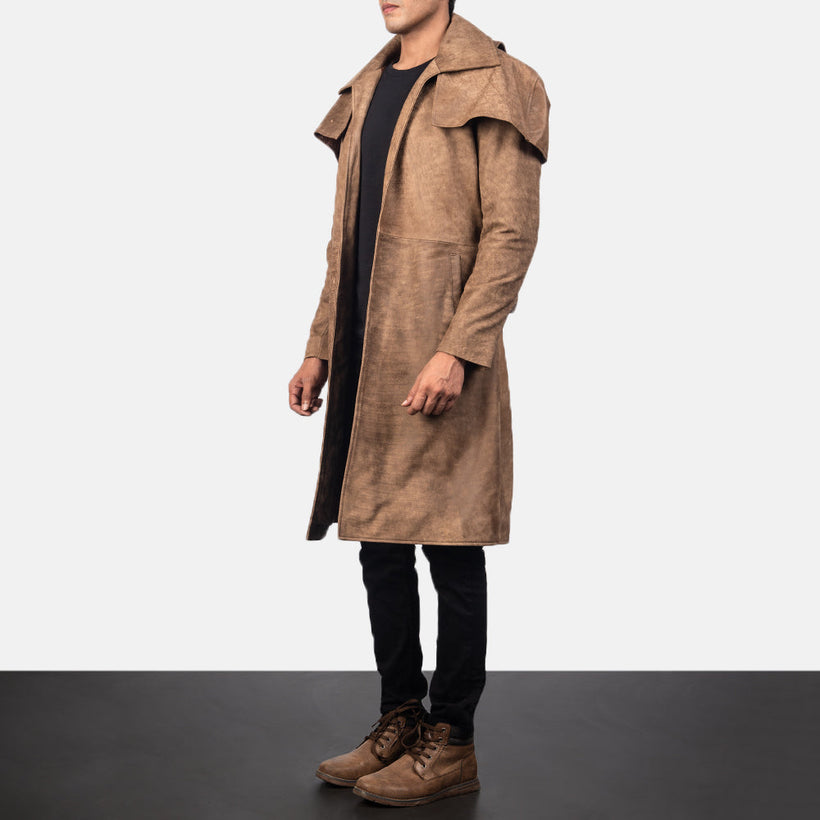 Classic Marrón Leather Duster para Hombre