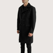 Black Synthetic Wool Trench Coat - Vista trasera con ajuste entallado en hombros y bajo impecable