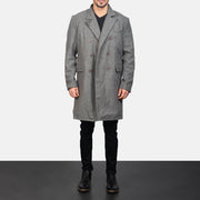 Men's Claud Grey Wool Double Breasted Coat - Vista de perfil lateral con corte ergonómico de manga
