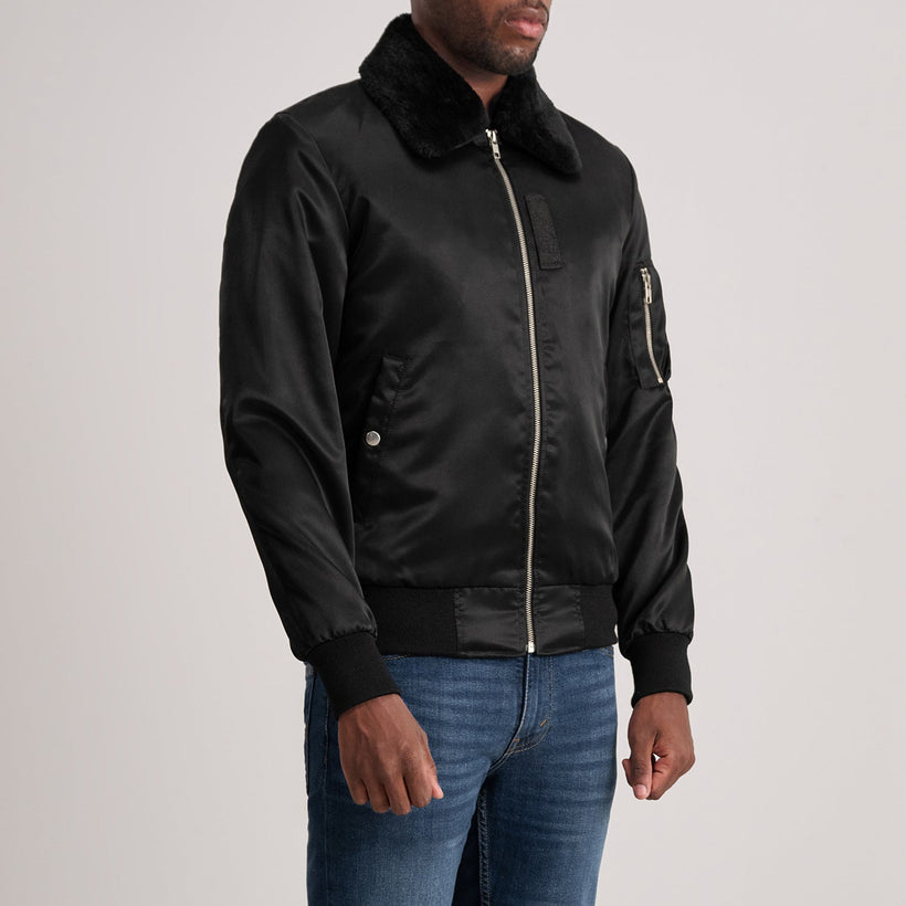 Clyde B-1-5 Negro Cazadora Bomber de Cuero para Hombre
