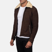 Distressed Brown Goatskin Suede Biker Jacket - Vista trasera con ajuste entallado en hombros y bajo impecable