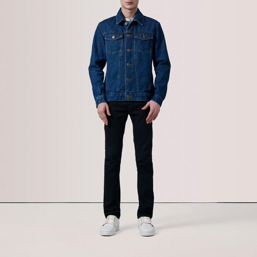 Conard Dark Azul Denim Trucker Chaqueta de Cuero para Hombre
