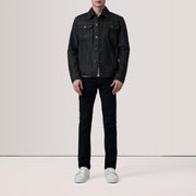 
Black Full-Grain leather Jacket - Vista posterior con hombros definidos y bajo impecable