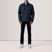 Indigo Blue Full-Grain leather Jacket - Vista trasera con ajuste entallado en hombros y bajo impecable