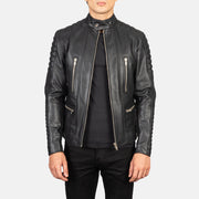 Men's Damian Grey Suede Biker Jacket in Grey Sheepskin Suede - Vista frontal y silueta a medida | Comprar online