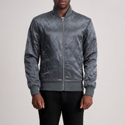 
Danson Acolchado Gris Varsity Chaqueta de Cuero para Hombre in Grey Satin - Vista frontal y silueta entallada | Comprar online