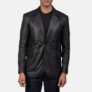 Men's Daron Negro Blazer de Cuero de Cuero para Hombre in Black Sheepskin Leather - Vista frontal y silueta a medida | Comprar online