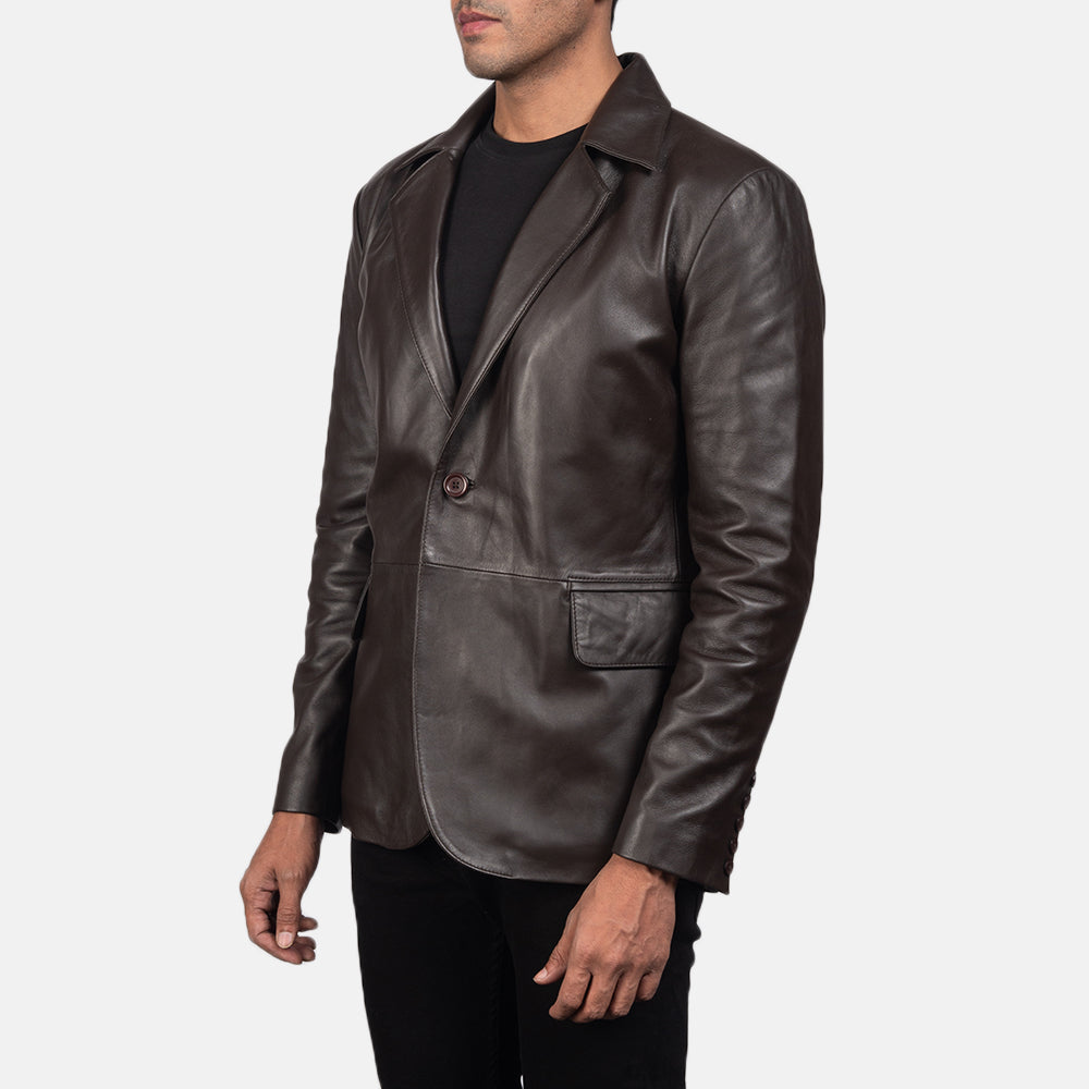 Brown Sheepskin leather Blazer - Vista trasera con ajuste entallado en hombros y bajo impecable