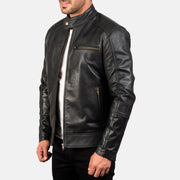 Dean Negro Chaqueta Biker de Cuero para Hombre - Vista trasera con ajuste entallado en hombros y bajo impecable