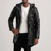 Delvin Tan Leather Parka in Tan Brown Sheepskin Leather - Vista frontal y silueta a medida | Comprar online