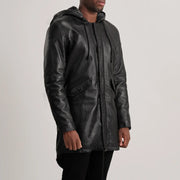 Tan Brown Sheepskin Leather Hooded Jacket - Vista trasera con ajuste entallado en hombros y bajo impecable
