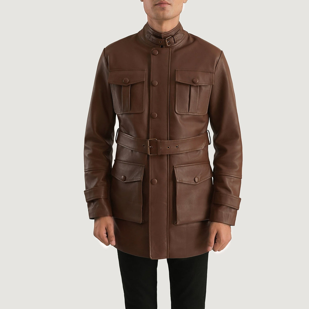 
Dolf Marrón Chaqueta de Cuero para Hombre in Brown Cowhide Leather - Vista frontal y silueta entallada | Comprar online