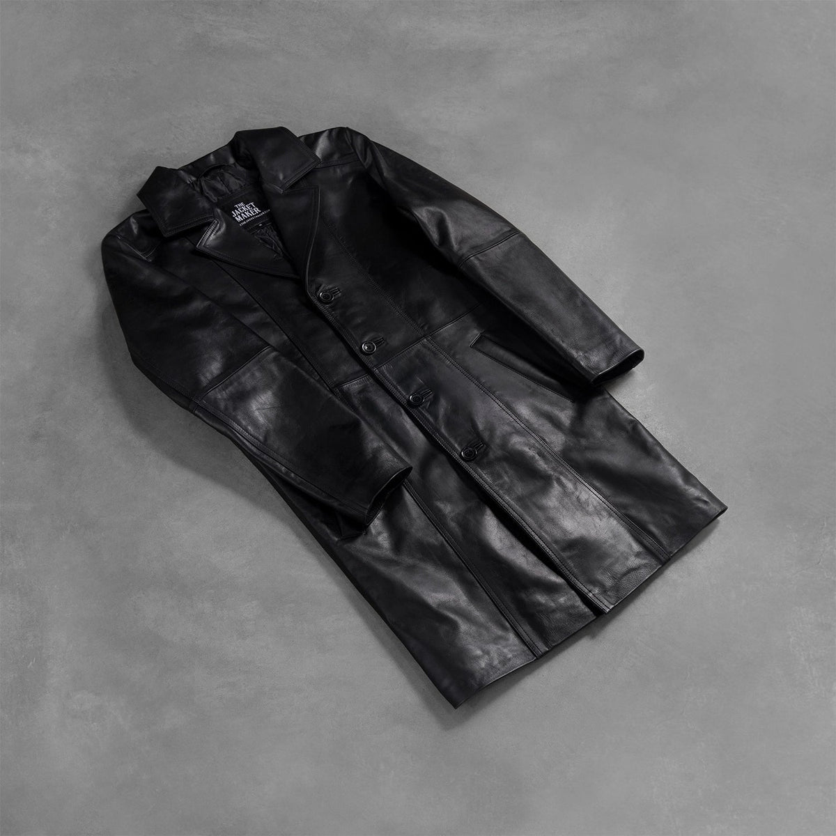 
Open hem & Hem Craftsmanship Construction Detail on Don Long Negro Abrigo de Cuero para Hombre