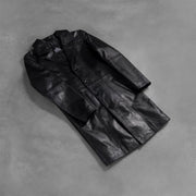
Open hem & Hem Craftsmanship Construction Detail on Don Long Negro Abrigo de Cuero para Hombre