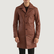 Detalle de cerca of Notch &amp; Button Hardware on Don Long Marrón Abrigo de Cuero para Hombre