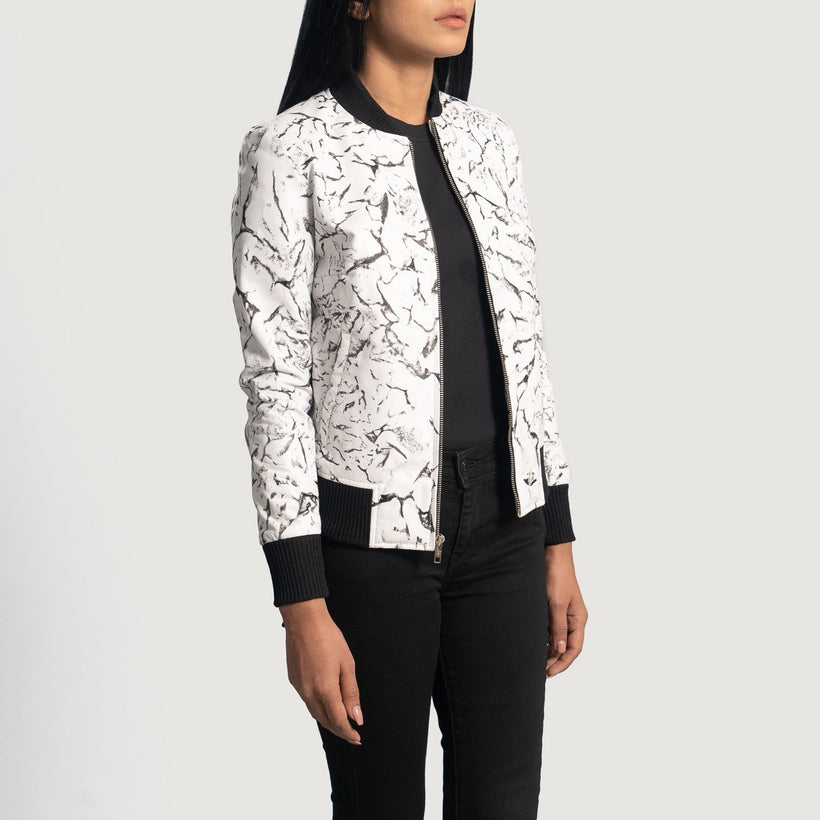 Donna Blake Blanco Chaqueta Bomber de Cuero para Mujer