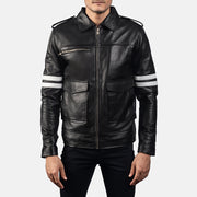 Dragonhide Negro Chaqueta de Cuero para Hombre in Black Sheepskin Leather - Vista frontal y silueta a medida | Comprar online