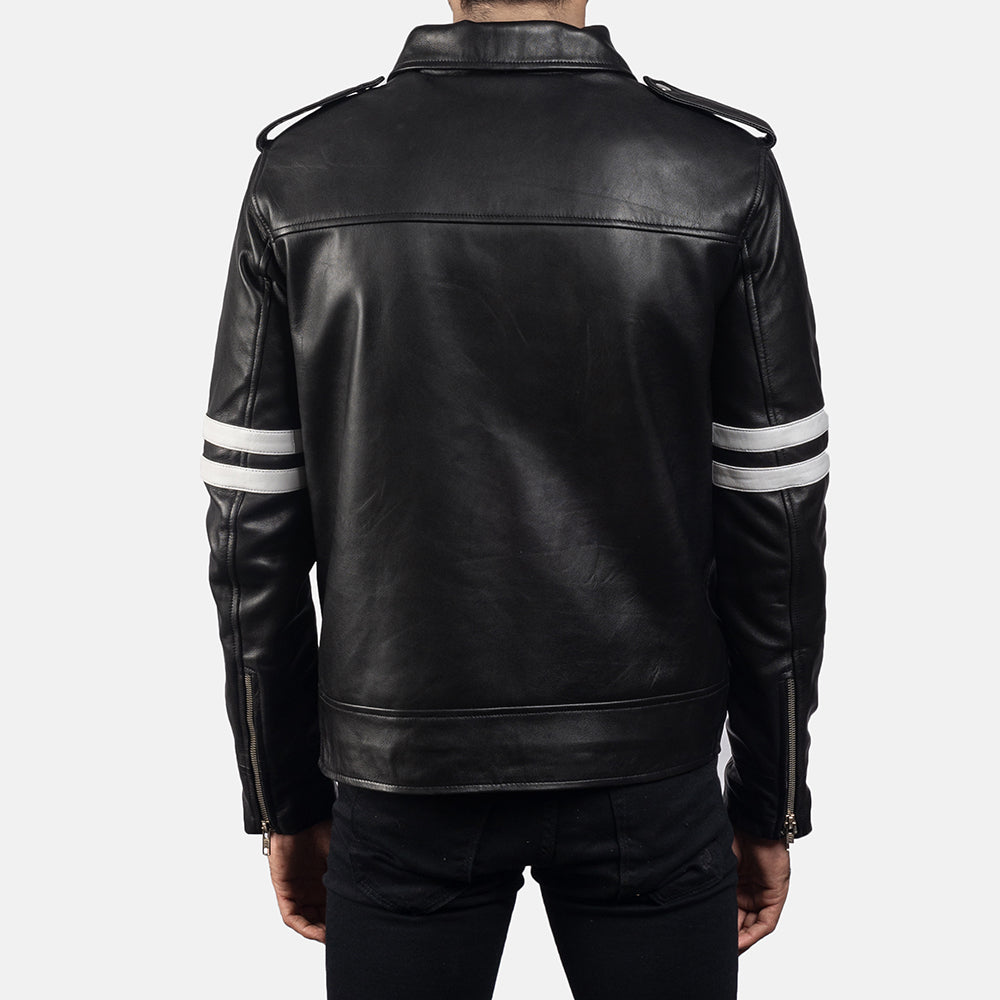 Detalle de cerca of Shirt &amp; Zipper Hardware on Dragonhide Negro Chaqueta de Cuero para Hombre