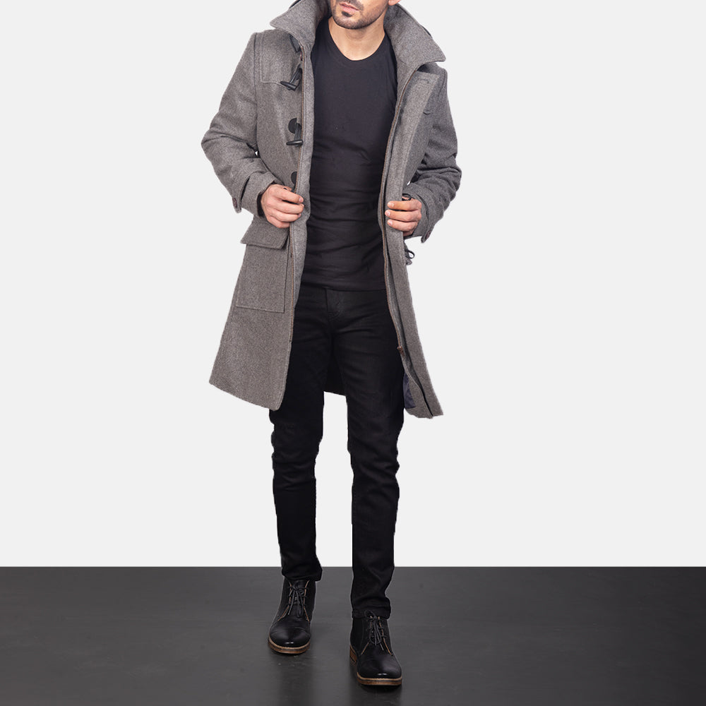 
Grey Wool Duffle Coat in Grey Synthetic Wool - Vista frontal y silueta entallada | Comprar online