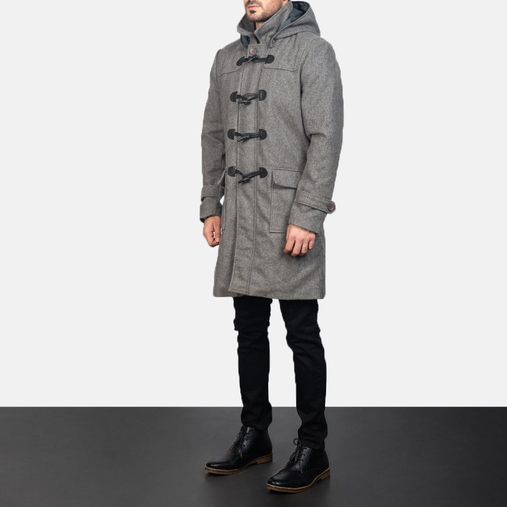 
Grey Synthetic Wool Trench Coat - Vista posterior con hombros definidos y bajo impecable