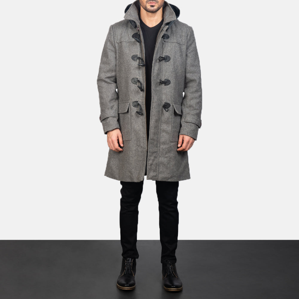 
Vista de detalle of Shirt with Removable Hood & Toggle Buttons with Placket & Zipper Hardware on Grey Wool Duffle Coat