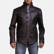 
Drakeshire Marrón Chaqueta de Cuero para Hombre in Distressed Brown Goatskin Leather - Vista frontal y silueta entallada | Comprar online