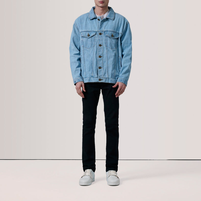 Eddie Light Azul Oversized Denim Trucker Chaqueta de Cuero para Hombre