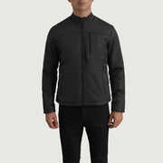 Detalle de cerca of Classic Collar &amp; Zipper Hardware on Elliot Black Lightweight Jacket