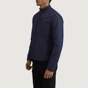Blue Full-Grain Leather Winter Jacket - Vista trasera con ajuste entallado en hombros y bajo impecable