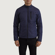Detalle de cerca of Classic Collar &amp; Zipper Hardware on Elliot Blue Lightweight Jacket
