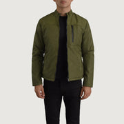 Elliot Verde Lightweight Chaqueta de Cuero para Hombre in Green Full-Grain Leather - Vista frontal y silueta a medida | Comprar online