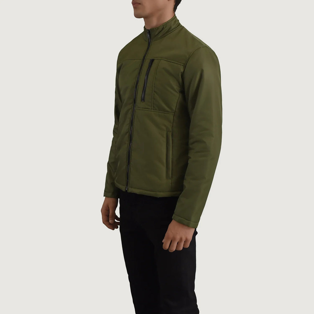 Green Full-Grain Leather Winter Jacket - Vista trasera con ajuste entallado en hombros y bajo impecable