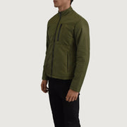 Green Full-Grain Leather Winter Jacket - Vista trasera con ajuste entallado en hombros y bajo impecable