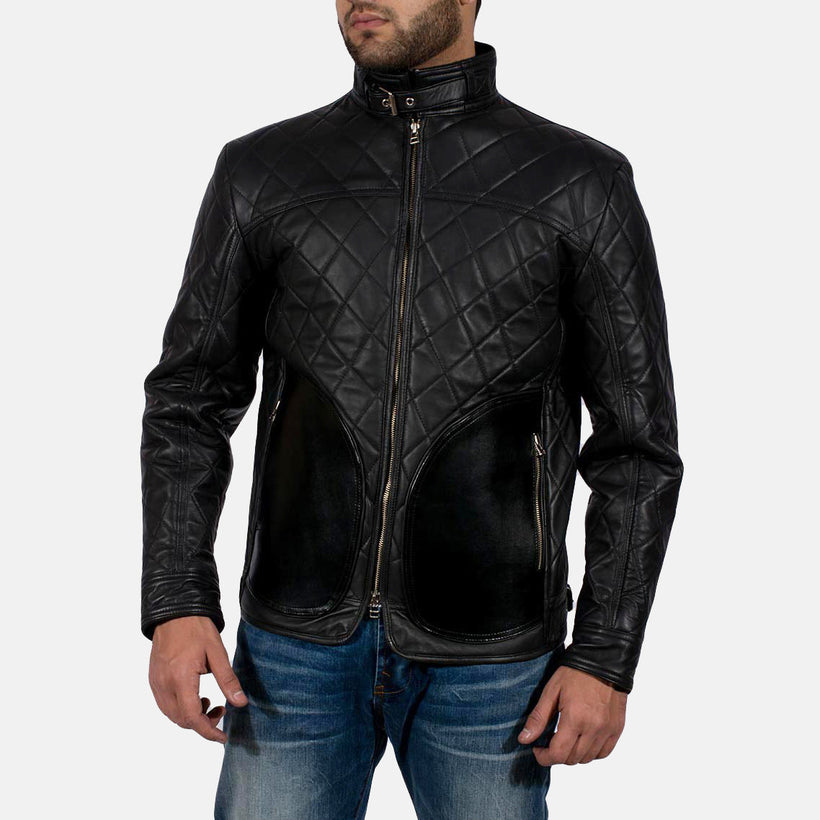 Equilibrium Negro Chaqueta de Cuero para Hombre