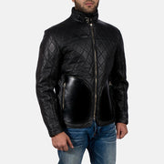 
Vista de detalle of High neck with Belt & Zipper Hardware on Equilibrium Negro Chaqueta de Cuero para Hombre