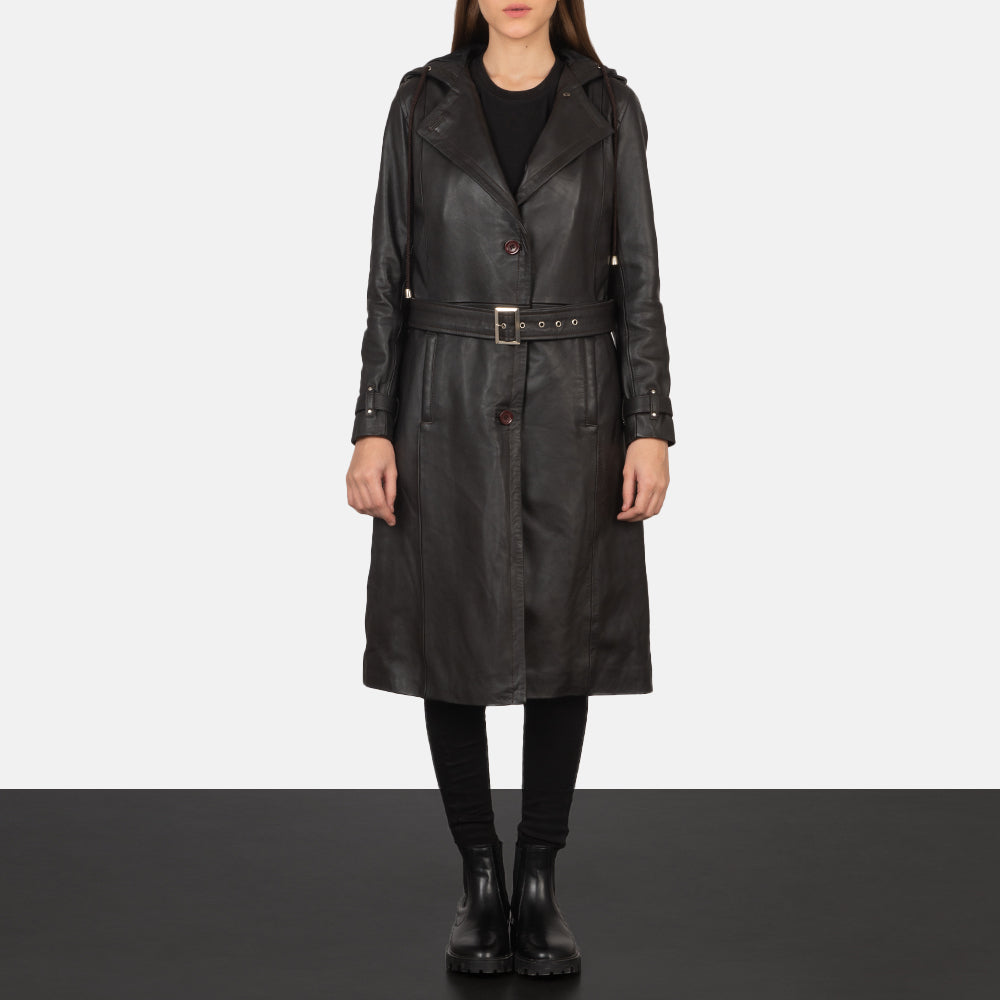 Fixon Hooded Brown Trench Coat - Vista lateral mostrando el corte ergonómico de mangas