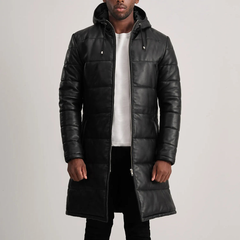 Floyd Abrigo de Cuero Tostado Puffer Chaqueta de Cuero para Hombre