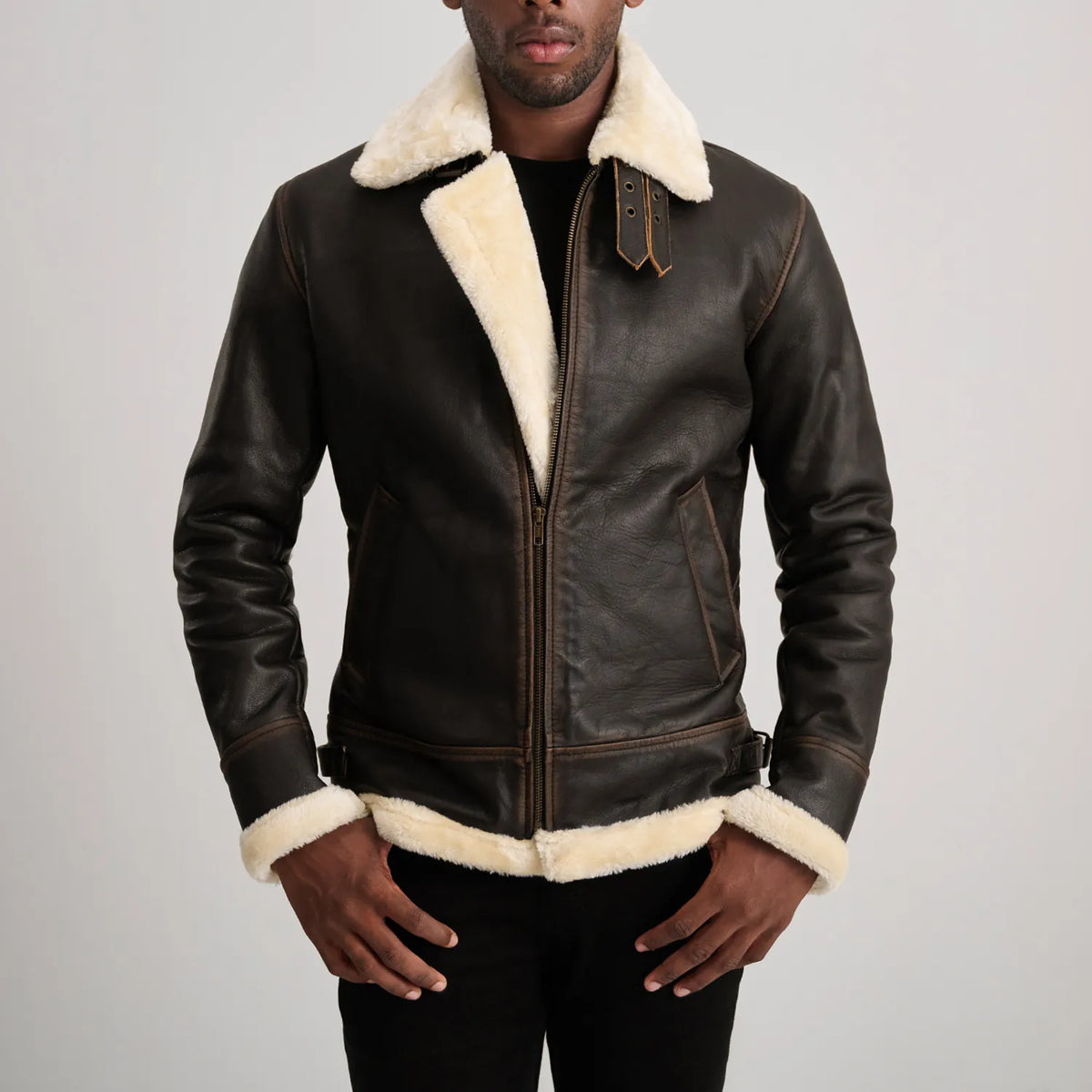 Francis B-3 Negro Cazadora Bomber de Cuero para Hombre – Vista alternativa del producto 4